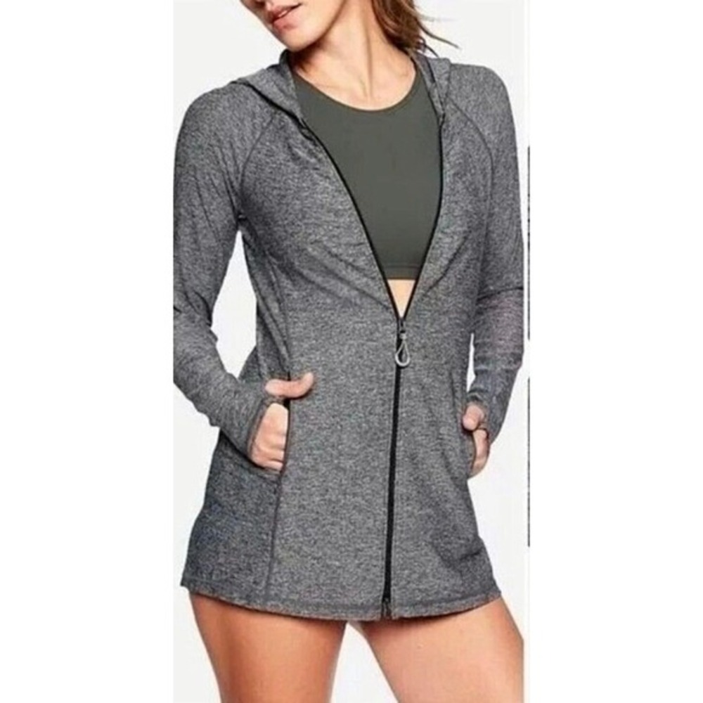 Athleta‎ Grey Space Dye Full Zip Hoodie Thumbhole Lightweight Jacket Medium
